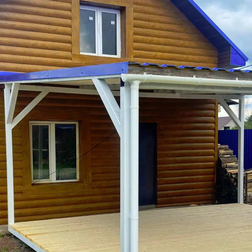 Фото 3 фасад из металлосайдинга Блок-Хаус под бревно Кедр Темный 3D