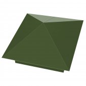 Колпак металлический RAL6002 Зеленый Лист на столб заборный 1,5х1,5 кирпича размер под посадку 390х390мм