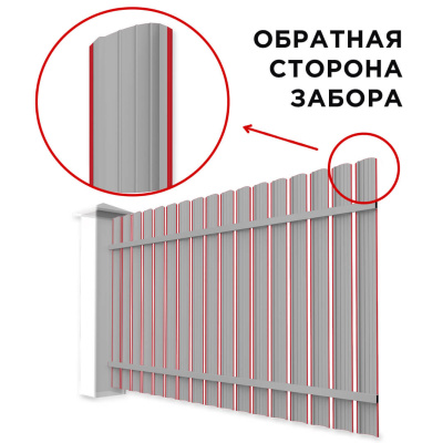 Забор штакетник Полукруглый RAL 3020 Красный односторонний сзади