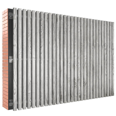 Декоративная рейка металлическая под дерево Светлая Береза SteelArt на фасаде в сборе