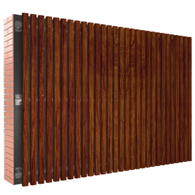 Декоративная рейка металлическая под дерево Кедр Темный 3D SteelArt двусторонний на фасаде в сборе