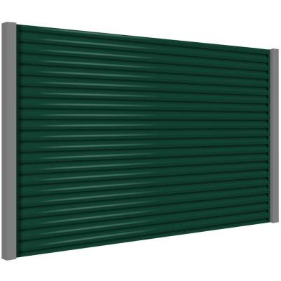 Секция забора жалюзи из ламелей еврожалюзи RAL6005 Зеленый Мох зеленая полиэфирная эмаль с металлическими столбами